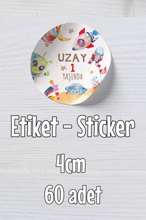 Uzay Konsept İsme Özel Etiket Baskı 4cm 60 ad