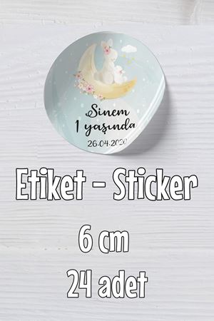 İsme Özel Etiket 6cm 24 Adet Anne Kız Tavşan Konsept