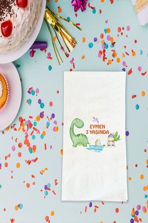 Sevimli Dinozorlar Baskılı Peçete İsme Özel Doğum Günü Peçetesi 20 Adet