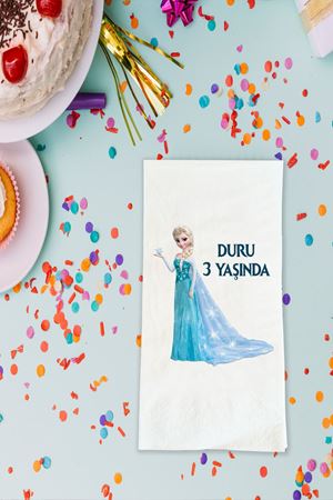 Frozen Elsa Karlar Ülkesi Baskılı Peçete İsme Özel Doğum Günü Peçetesi 20 Adet
