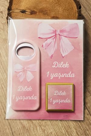 Açacak Magnet ve Madlen Çikolata Hediyelik Pembe Fiyonk Konsept