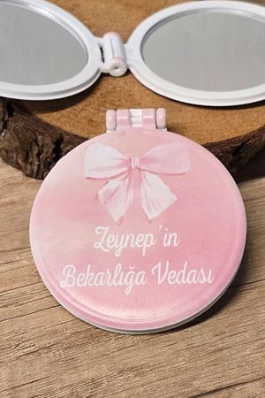 Bekarlığa Veda Hediyesi Pembe Fiyonk Tasarım Plastik Kapaklı Ayna