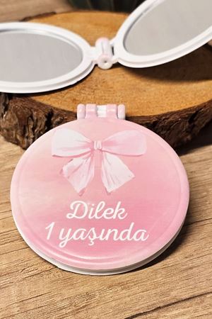 Pembe Fiyonk Tasarım İsme Özel Kapaklı Makyaj Aynası Doğum Günü Hediyesi 5 Adet