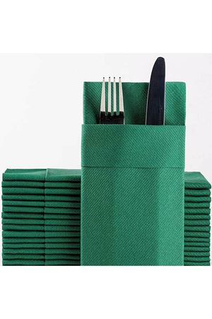 12 Adet Kumaş Dokulu Cepli Yeşil Peçete 40x40cm 12li Paket