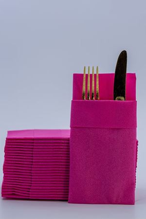 50 Adet Kumaş Dokulu Cepli Fuşya Peçete 40x40cm 50li Paket