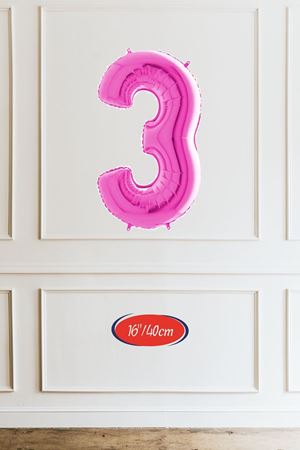 3 Yaş Pembe Balon 16 inç Pembe Rakam Balon