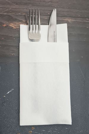 Beyaz Kumaş Dokulu Cepli Peçete 40x40 1/8 Katlama 50'li Paket