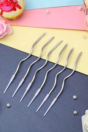 Spiral Kıvrık Gümüş Parlak Gümüş Mumlar Pasta Mumu 6lı