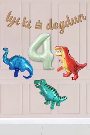 4 Yaş Dinazor Konsept Doğum Günü Balon Seti Dinozor Tema