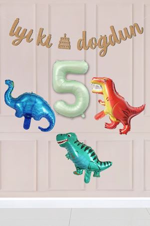 5 Yaş Dinazor Konsept Doğum Günü Balon Seti Dinozor Tema