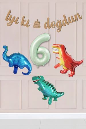 6 Yaş Dinazor Konsept Doğum Günü Balon Seti Dinozor Tema