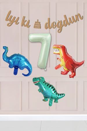 7 Yaş Dinazor Konsept Doğum Günü Balon Seti Dinozor Tema