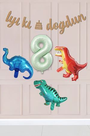 8 Yaş Dinazor Konsept Doğum Günü Balon Seti Dinozor Tema