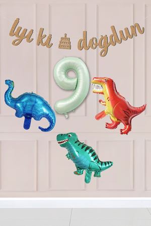 9 Yaş Dinazor Konsept Doğum Günü Balon Seti Dinozor Tema