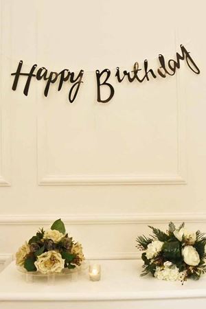 Siyah Happy Birthday El Yazısı Kaligrafi Banner Doğum Günü Duvar Süsü