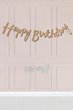 Kraft Happy Birthday El Yazısı Kaligrafi Banner Doğum Günü Duvar Süsü