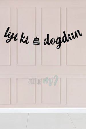 Siyah İyi Ki Doğdun Banner Kaligrafi Doğum Günü Duvar Süsü