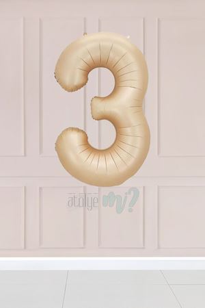 3 Yaş Karamel Rakam Balon 34 inç Kum Beji Yaş Balonu