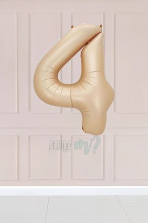 4 Yaş Karamel Rakam Balon 34 inç Kum Beji Yaş Balonu
