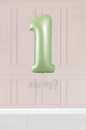 1 Retro Yeşil Rakam Balon 34 inç 1 Yaş Balonu