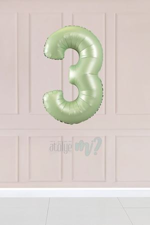 3 Retro Yeşil Rakam Balon 34 inç 3 Yaş Balonu