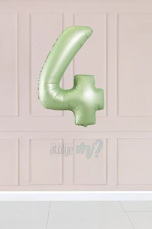 4 Retro Yeşil Rakam Balon 34 inç 4 Yaş Balonu
