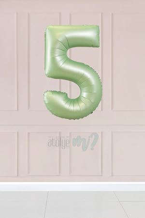 5 Retro Yeşil Rakam Balon 34 inç 5 Yaş Balonu