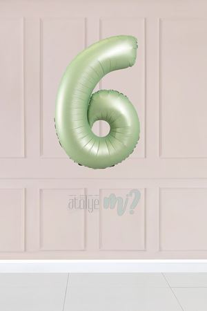6 Retro Yeşil Rakam Balon 34 inç 6 Yaş Balonu