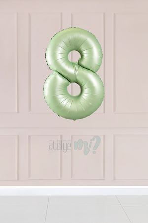 8 Retro Yeşil Rakam Balon 34 inç 8 Yaş Balonu