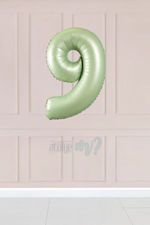 9 Retro Yeşil Rakam Balon 34 inç 9 Yaş Balonu