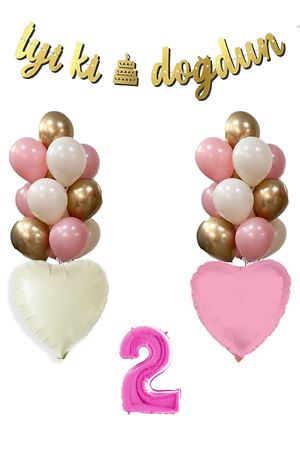 2 Yaş Pembe Doğum Günü Balon Seti 16inç Pembe Rakam İyi Ki Doğdun Bannerlı Set