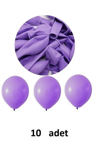 Lila Balon 12" - 30 cm Lateks Lila Renk Balon 10'lu Paket