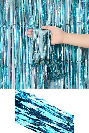 Metalik Açık Mavi Fon Perde Arka Fon Duvar Perdesi Kapı Perdesi Açık Mavi