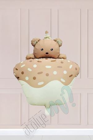 Kek Üstünde Sevimli Ayıcık Folyo Balon Karamel