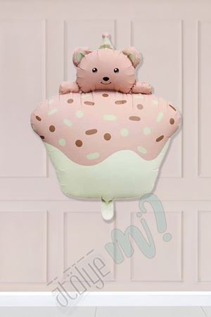 Kek Üstünde Sevimli Ayıcık Folyo Balon Pembe