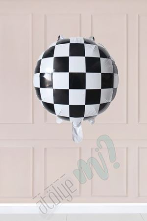 Yuvarlak Siyah Beyaz Damalı Folyo Balon