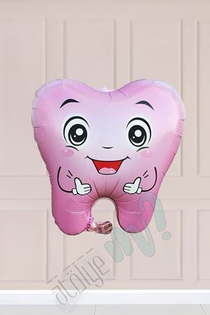Pembe Diş Folyo Balon Diş Buğdayı Süslemesi Diş Şekilli Balon