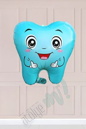 Mavi Diş Folyo Balon Diş Buğdayı Süslemesi Diş Şekilli Balon