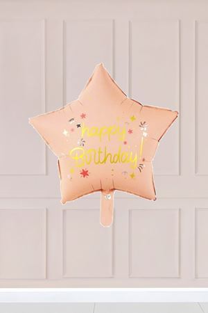 Pembe Happy Birthday Yazılı Yıldız Folyo Balon