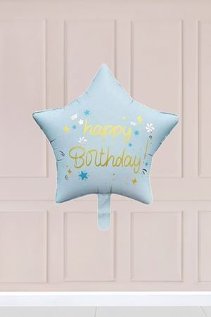 Mavi Happy Birthday Yazılı Yıldız Folyo Balon