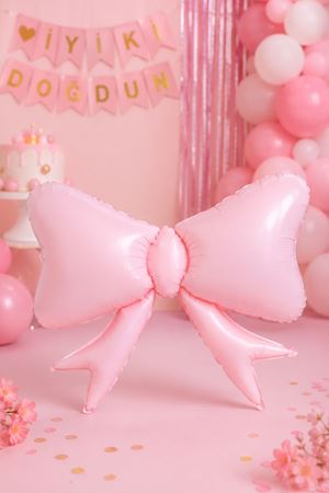 Pembe Fiyonk Kurdele Folyo Balon 60x80cm