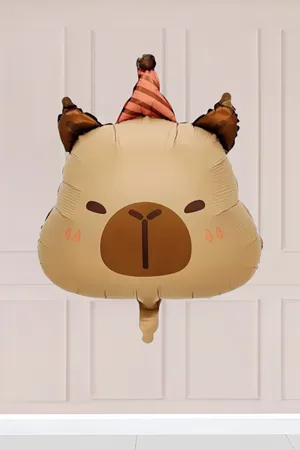 Şapkalı Kapibara Folyo Balon Capybara Konsept Folyo Balon