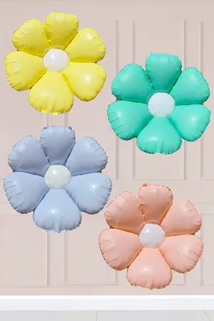 4lü Makaron Renkler Papatya Folyo Balon Seti 4 Adet Papatya Folyo Balon