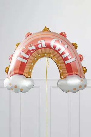 It's a Girl Yazılı Pembe Gökkuşağı Folyo Balon Baby Shower Cinsiyet Partisi Balonu