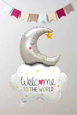 Aylı Bulut Welcome To The World Yazılı Folyo Balon 9634