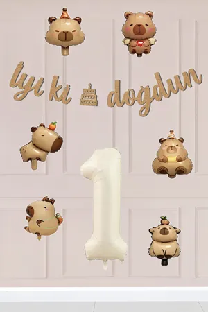 1 Yaş Kapibara Temalı Doğum Günü Balon Zinciri Seti