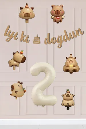2 Yaş Kapibara Konsept Doğum Günü Balon Zinciri Seti