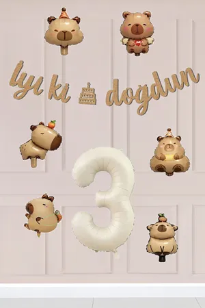 3 Yaş Kapibara Konsept Doğum Günü Balon Zinciri Seti