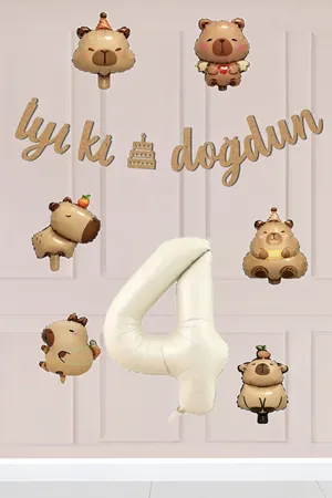 Kapibara Konsept 4 Yaş Doğum Günü Balon Zinciri Seti