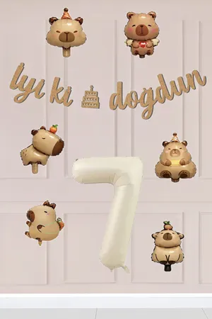 Kapibara Konsept 7 Yaş Doğum Günü Balon Zinciri Seti